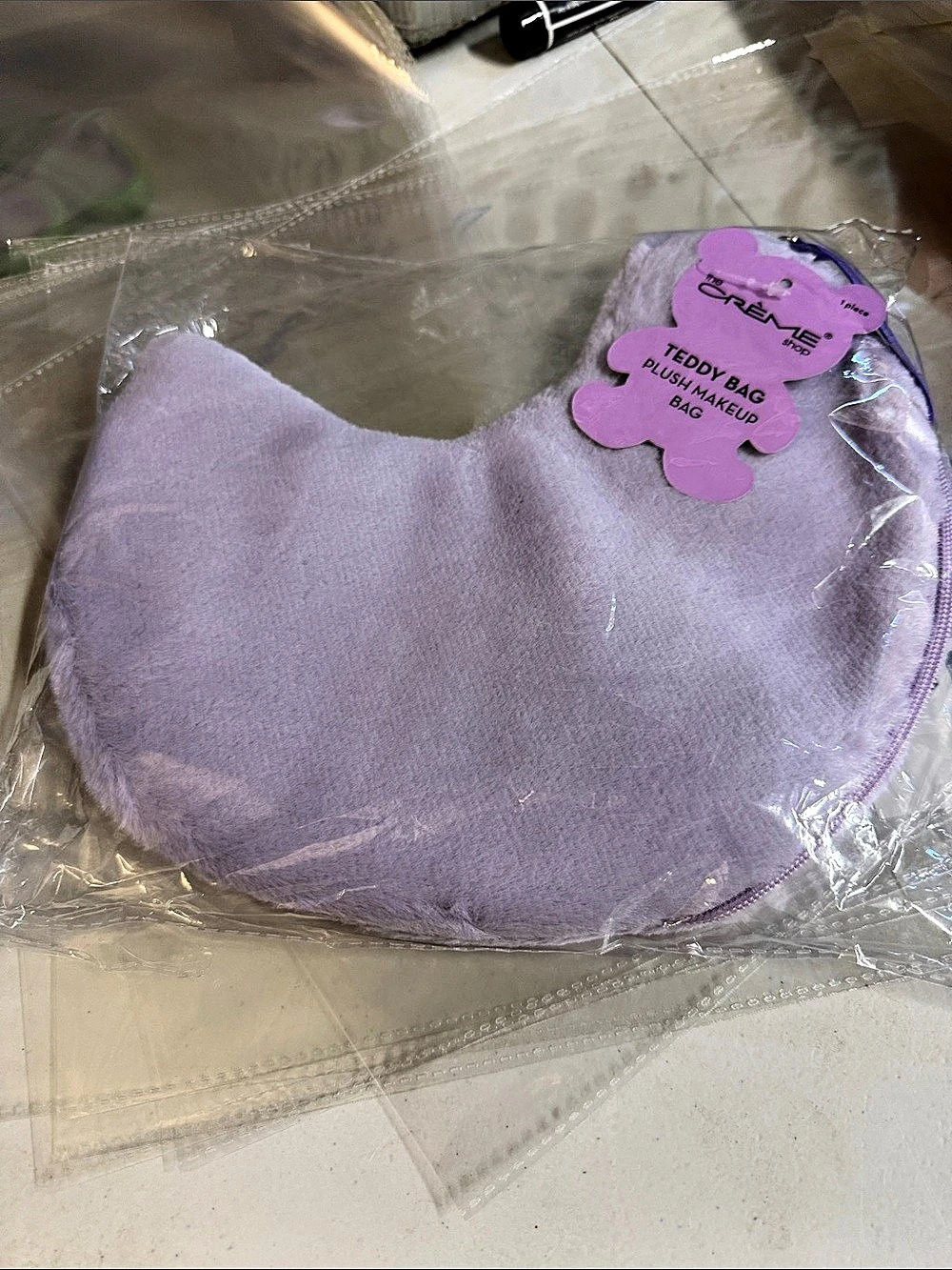 The crème shop Teddy Bag Plush Makeup Bag in Purple NWT